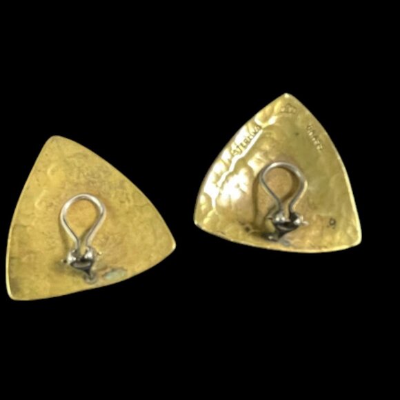 Vintage Jeep Collins Triangle Earrings Sterling Silver Brass Modernist Clip On - Picture 14 of 16